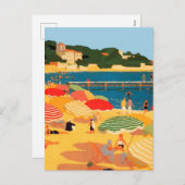 Franse Rivièra Beach Illustration Feestdagenkaart (Voorkant / Achterkant)