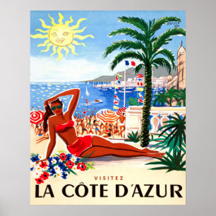 Franse riviera, bikini-meisje op het strand, Frank Poster