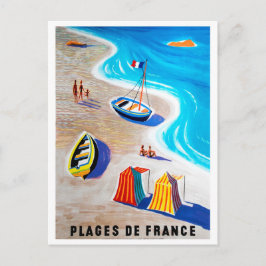 Franse riviera, mensen op het strand, vissersboten briefkaart