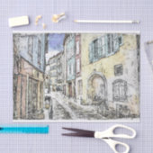 Franse Riviera Street Buildings Schets Decoupage Tissuepapier (Craft)