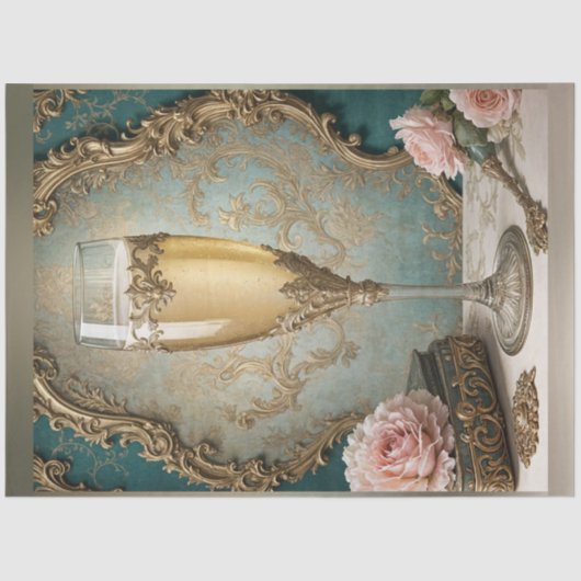 Franse Rococo Parijse Champagne Glas Decoupage Tissuepapier (Voorkant)
