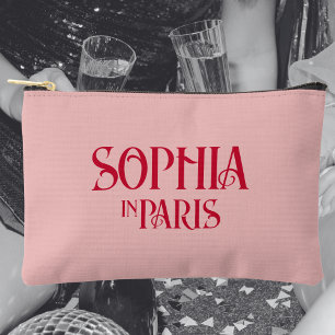 Franse Rode Custom Naam In Parijs Stof Roze Etui