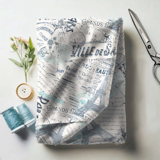  Franse Romance Collage Blue ID226 Stof