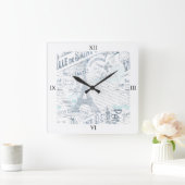 Franse Romance Collage Blue ID226 Vierkante Klok (Huis)