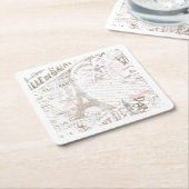  Franse Romance Collage Pink ID226 Vierkante Kartonnen Onderzetter (Schuin)