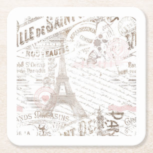  Franse Romance Collage Pink ID226 Vierkante Kartonnen Onderzetter