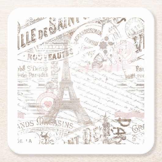  Franse Romance Collage Pink ID226 Vierkante Kartonnen Onderzetter (Voorkant)