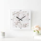 Franse Romance Collage Pink ID226 Vierkante Klok (Huis)