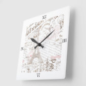 Franse Romance Collage Pink ID226 Vierkante Klok (Hoek)