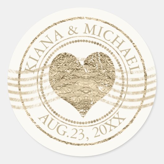 Franse Romance Heart Wedding Gold ID870 Ronde Sticker (Voorkant)