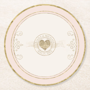 Franse Romance Wedding Heart Blush ID870 Ronde Kartonnen Onderzetter