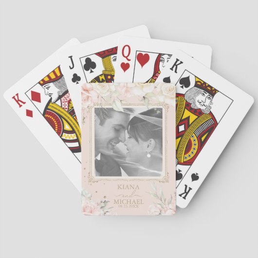 Franse Romance Wedding Photo Blush ID870 Pokerkaarten (Achterkant)