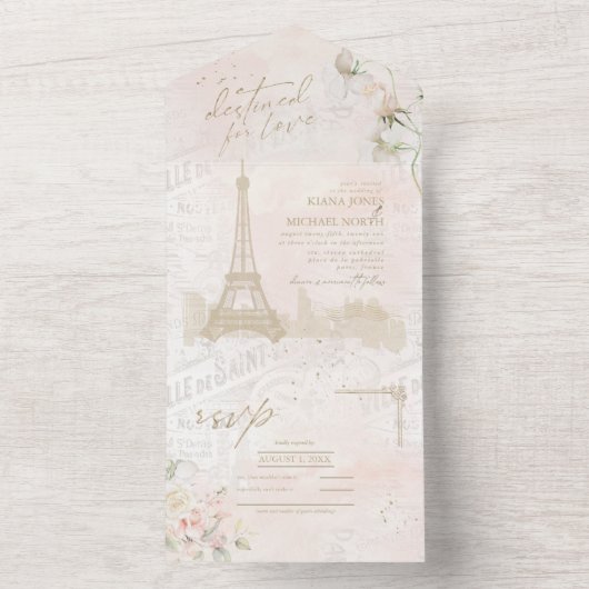 Franse Romance Wedding RSVP Blush ID870 All In One Uitnodiging (Binnen)