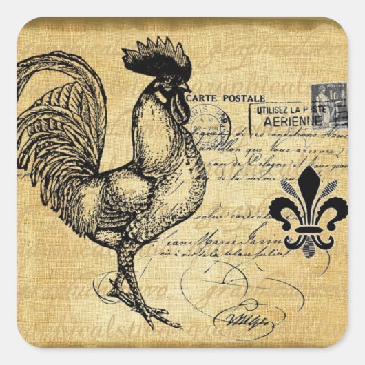  franse rooster op schoot vierkante sticker (Voorkant)