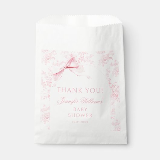 Franse Roze Bow Toile Bloemen Baby Meisje Douche Bedankzakje (Voorkant)