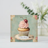 Franse roze cupcake verjaardagsfeestje Kaart (Staand voorkant)
