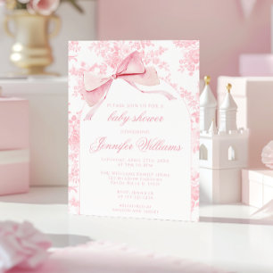 Franse Roze Toile Bloemen Bow Boho Baby Meisje Dou Kaart