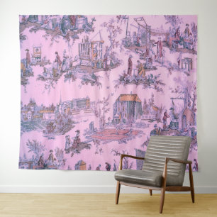 Franse Roze Toile de Jouy Chinoiserie Stijl Rustie Wandkleed