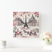  Franse Roze Toile Square Wall Clock Vierkante Klok (Huis)
