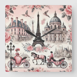  Franse Roze Toile Square Wall Clock Vierkante Klok
