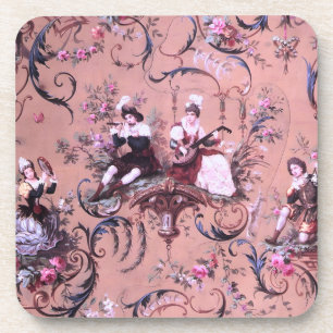 Franse Roze Toile Victoriaans stijl Bloemen Bier Onderzetter