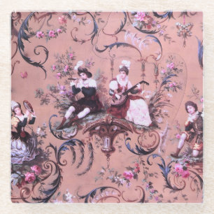 Franse Roze Toile Victoriaans stijl Bloemen Glazen Onderzetter