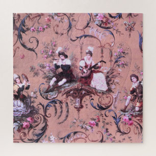 Franse Roze Toile Victoriaans stijl Bloemen Legpuzzel