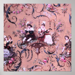 Franse Roze Toile Victoriaans stijl Bloemen Poster