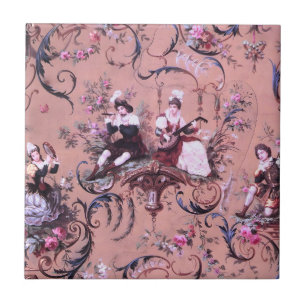 Franse Roze Toile Victoriaans stijl Bloemen Tegeltje