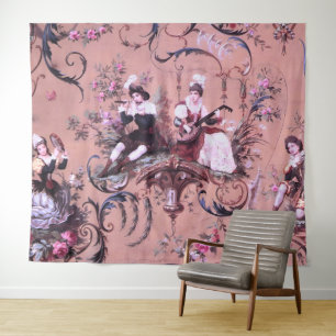 Franse Roze Toile Victoriaans stijl Bloemen Wandkleed