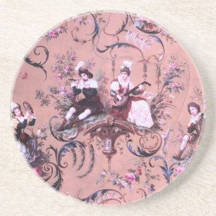 Franse Roze Toile Victoriaans stijl Bloemen Zandsteen Onderzetter