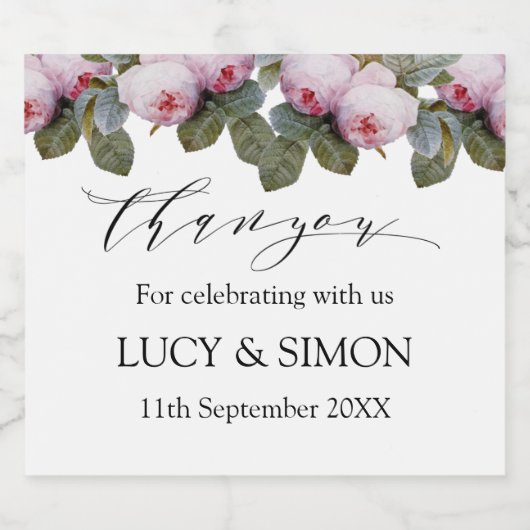 Franse  rozen bruiloft sparkling wijnetiket (Enkel label)