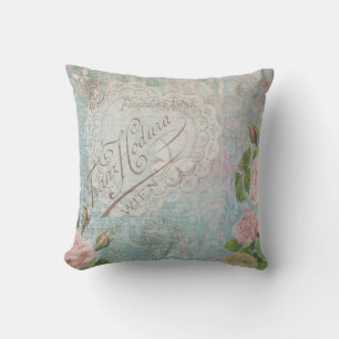 Franse  Rozen en Heart Collage Bleu Kussen