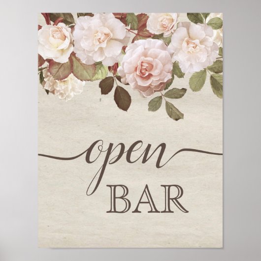Franse Rozen "Open Bar" bruiloft Poster (Voorkant)