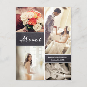 Franse Rustic Wedding Photo Collage "Merci" Aankondigingskaart