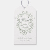 Franse Sage Green Floral Crest Wedding Dank u Cadeaulabel (Voorkant)
