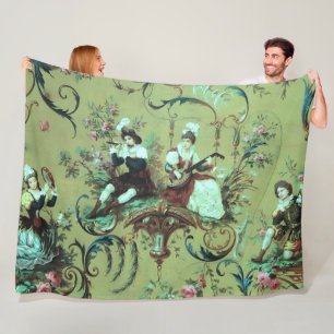 Franse Sage Green Toile Victoriaans Bloemen Fleece Deken