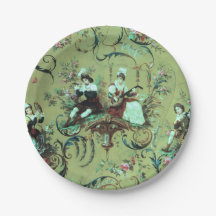  Franse Sage Green Toile Victoriaans Bloemen