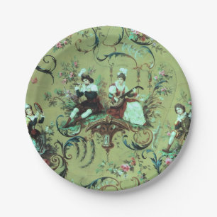  Franse Sage Green Toile Victoriaans Bloemen Papieren Bordje