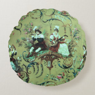 Franse Sage Green Toile Victoriaans Bloemen Rond Kussen