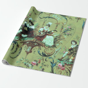 Franse Sage Green Toile Victoriaans Stijl Decoupag Cadeaupapier