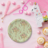 Franse salie groene Victoriaans stijl bloemenrococ Papieren Bordje (Feest)