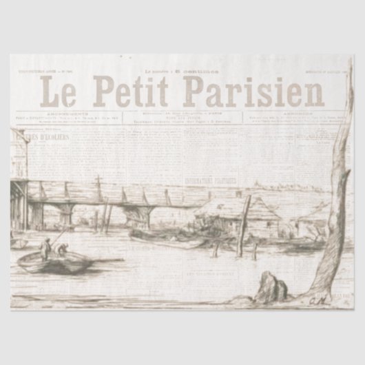 Franse Scene Boat Newspaper Decoupage Tissuepapier (Voorkant)