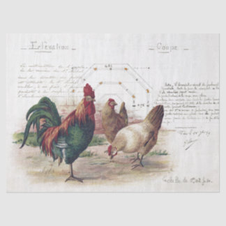 Franse Script Hen Chicken Farmhouse Decoupage Tissuepapier