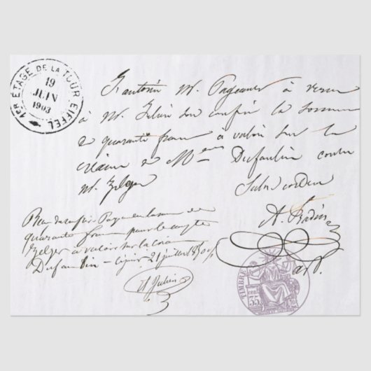 Franse Script  Stamped Text Decoupage Tissuepapier (Voorkant)