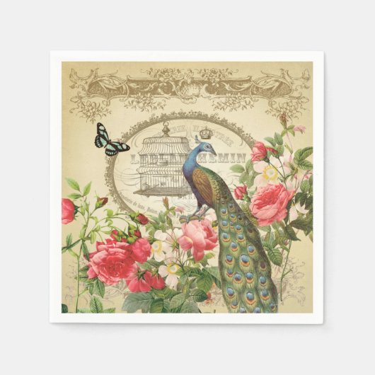 Franse Shabby Chic Peacock Servetten (Voorkant)