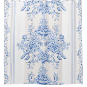 Franse, sjofele elegant, vintage, lichtblauw, wit, douchegordijn