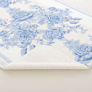 Franse, sjofele elegant, vintage, lichtblauw, wit, sherpa deken