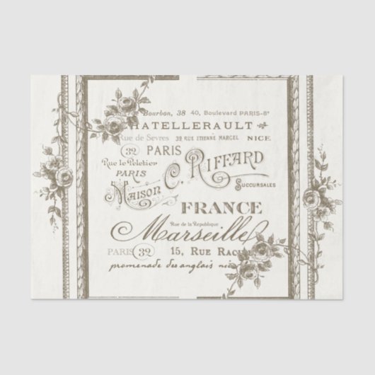 Franse stad Names Floral Roos Border  Tissuepapier (Voorkant)