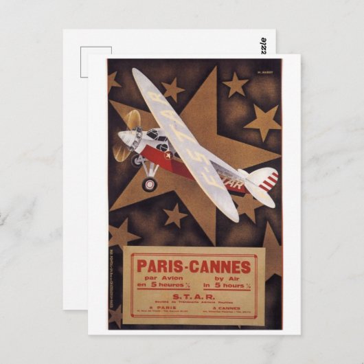 Franse STAR Airlines Reisposter jaren 1930 Briefkaart (Voorkant / Achterkant)